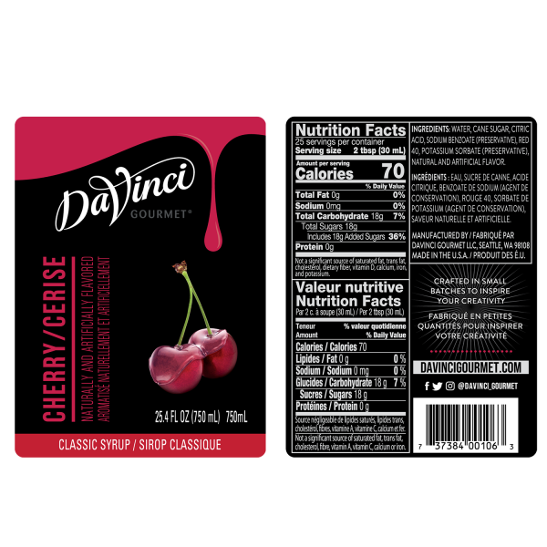 DaVinci Classic Cherry Syrup - Bottle (750mL)