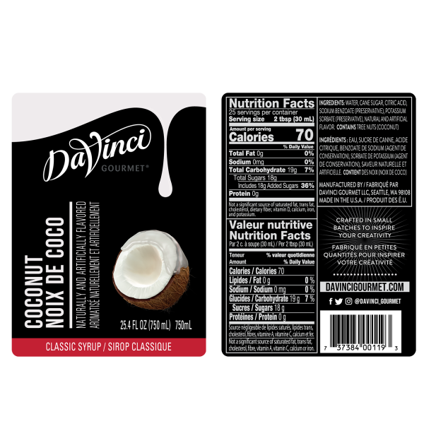 DaVinci Classic Coconut Syrup - Bottle (750mL)