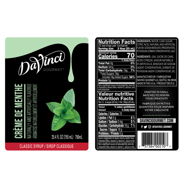 DaVinci Classic Creme de Menthe Syrup - Bottle (750mL)