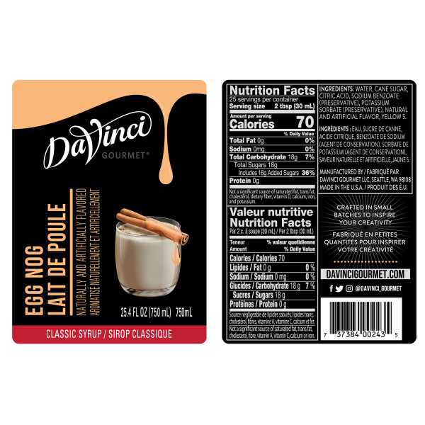 DaVinci Classic Egg Nog Syrup - Bottle (750mL)