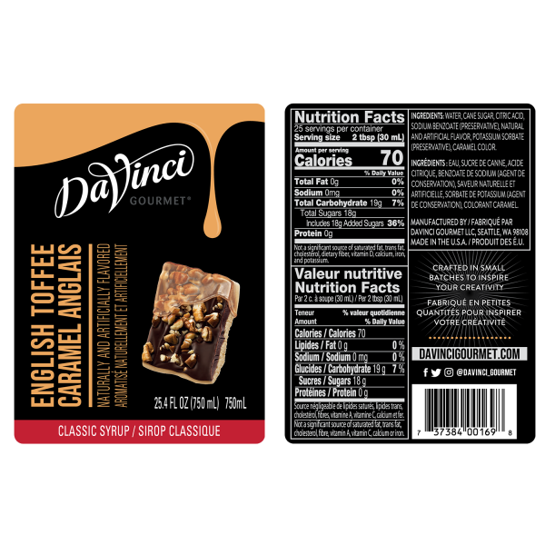 DaVinci Classic English Toffee Syrup - Bottle (750mL)