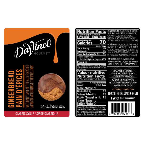 DaVinci Classic Gingerbread Syrup - Bottle (750mL)