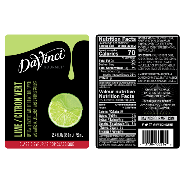 DaVinci Classic Lime Syrup - Bottle (750mL)