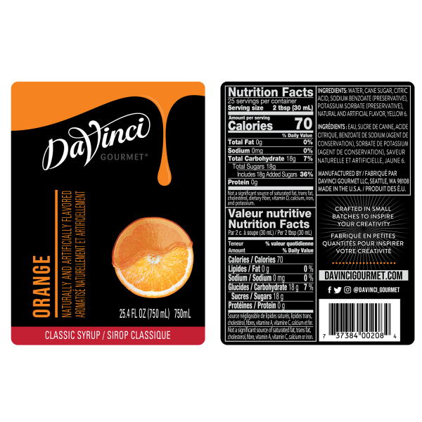 DaVinci Classic Orange Syrup - Bottle (750mL)