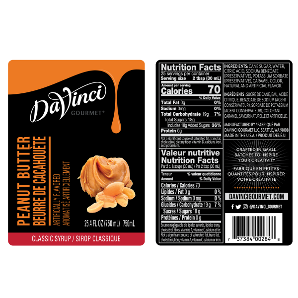 DaVinci Classic Peanut Butter Syrup - Bottle (750mL)