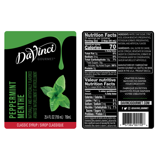 DaVinci Classic Peppermint Syrup - Bottle (750mL)
