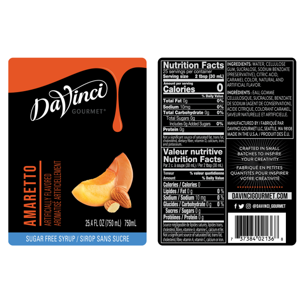 DaVinci Sugar Free Amaretto Syrup - Bottle (750mL)