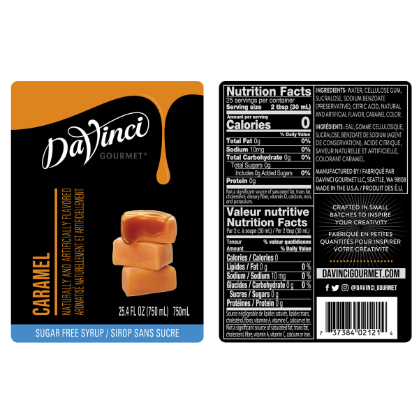 DaVinci Sugar Free Caramel Syrup - Bottle (750mL)