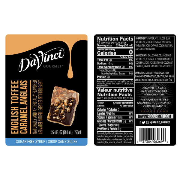 DaVinci Sugar Free English Toffee Syrup - Bottle (750mL)