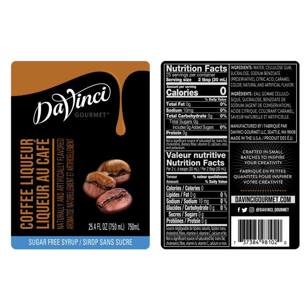 DaVinci Sugar Free Coffee Liqueur Syrup - Bottle (750mL)