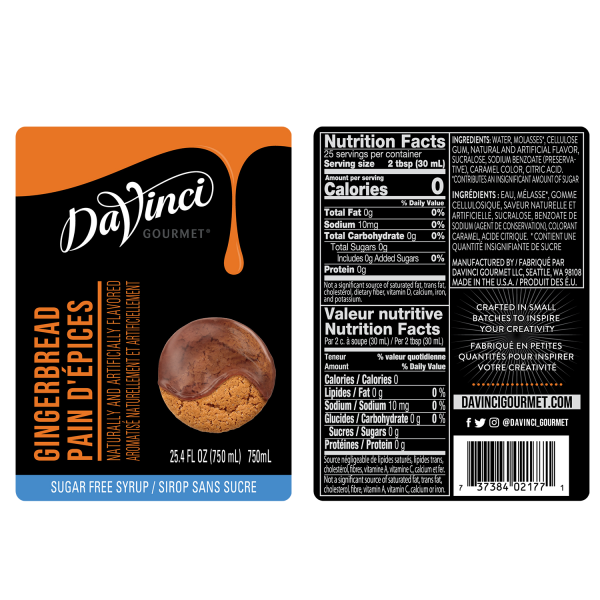 DaVinci Sugar Free Gingerbread Syrup - Bottle (750mL)
