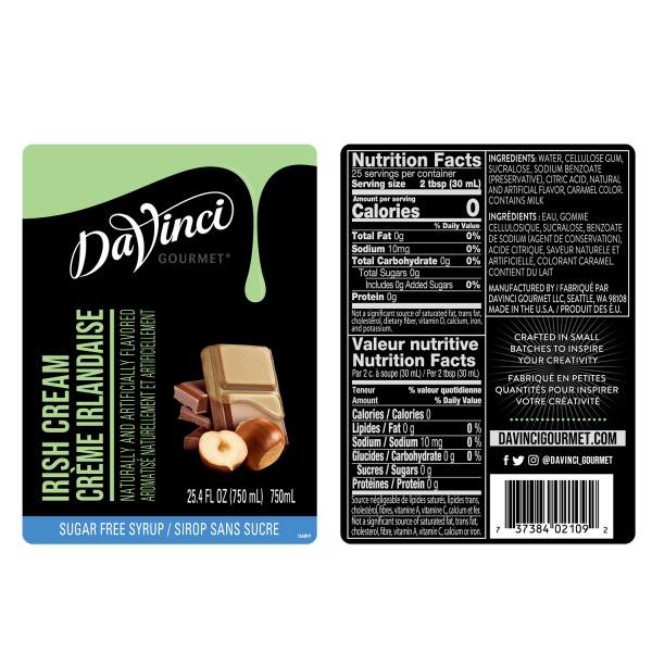 DaVinci Sugar Free Irish Cream Syrup - Bottle (750mL)