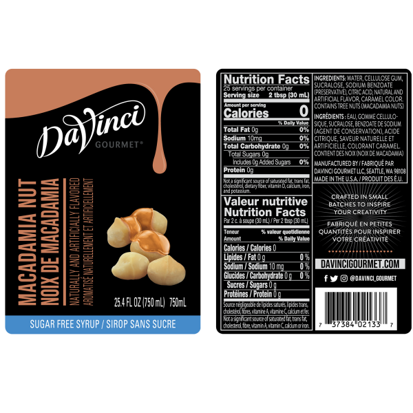 DaVinci Sugar Free Macadamia Nut Syrup - Bottle (750mL)