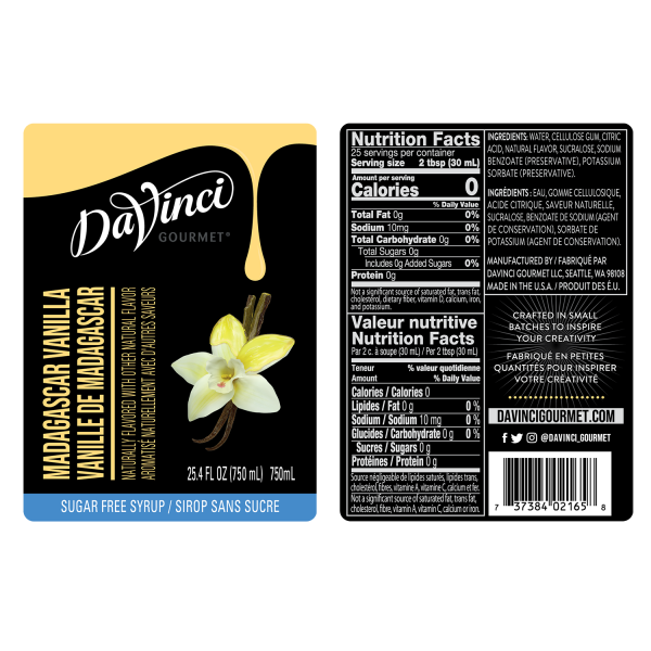 DaVinci Sugar Free Madagascar Vanilla Syrup - Bottle (750mL)