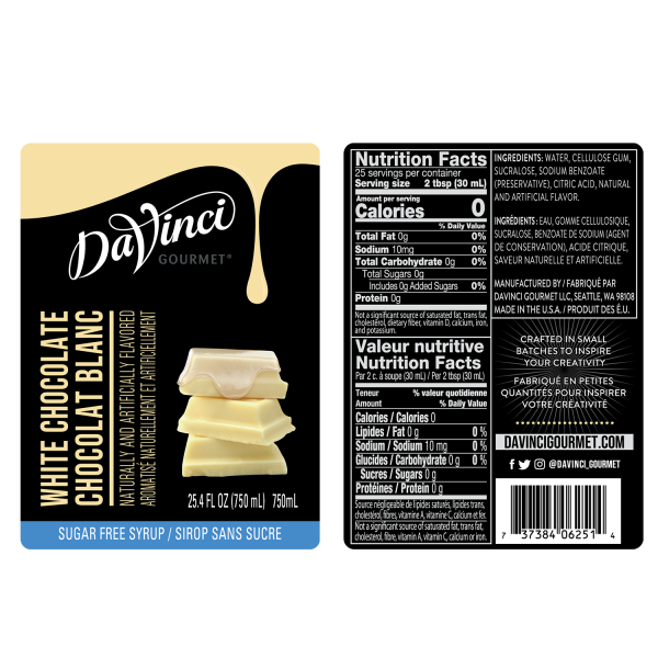 DaVinci Sugar Free White Chocolate Syrup - Bottle (750mL)
