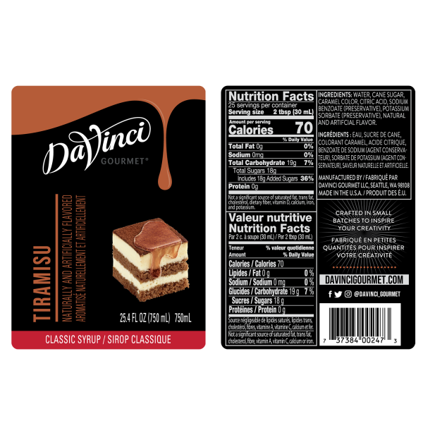 DaVinci Classic Tiramisu Syrup - Bottle (750mL)