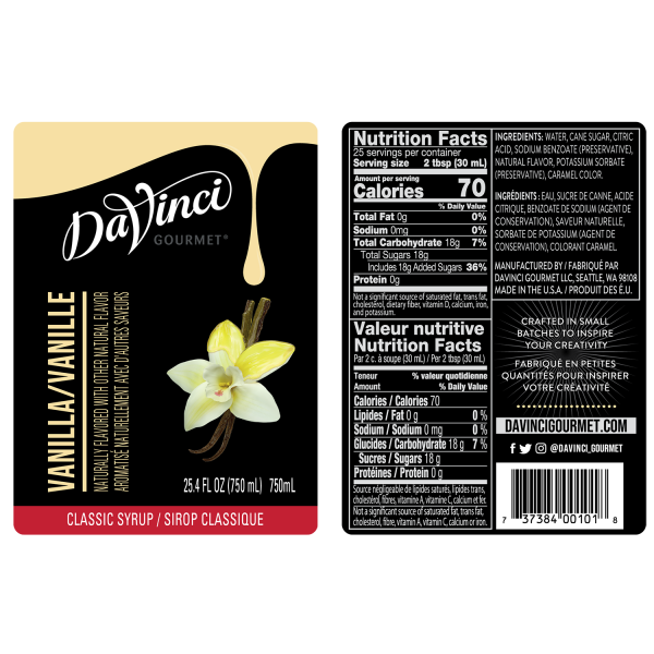 DaVinci Classic Vanilla Syrup - Bottle (750mL)