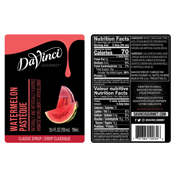 DaVinci Classic Watermelon Syrup - Bottle (750mL)