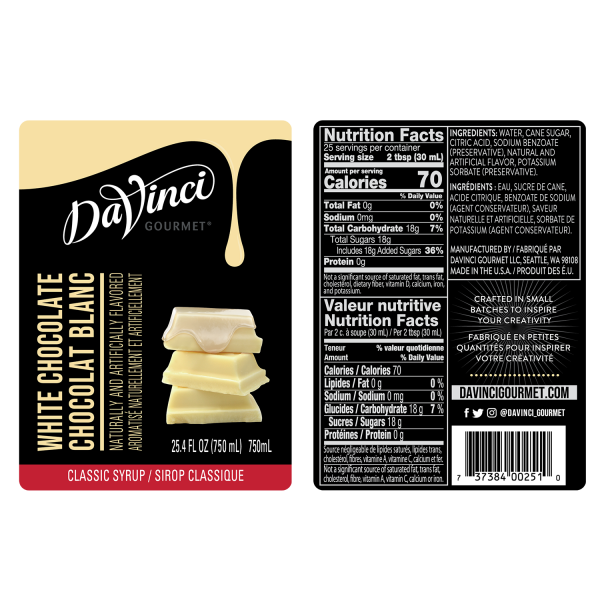 DaVinci Classic White Chocolate Syrup - Bottle (750mL)