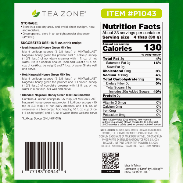 MilkTeaBLAST Nagasaki Savory Honey Green Tea Powder - Bag (2.2 lbs)