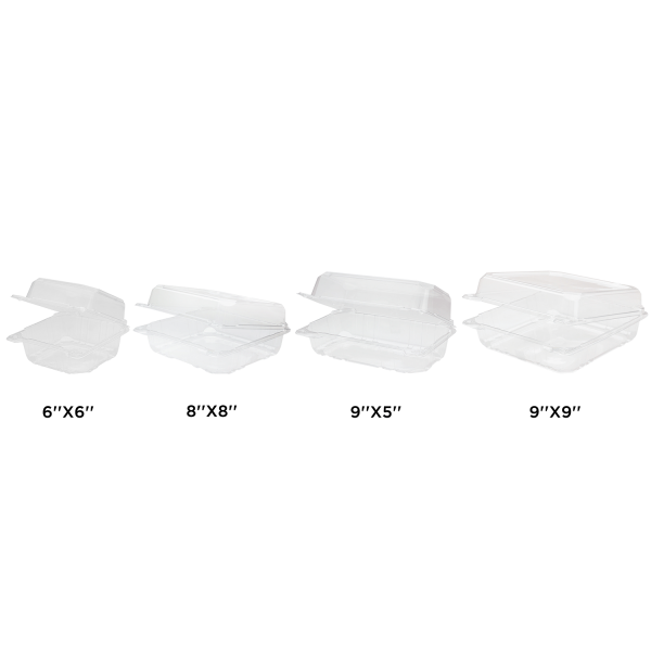 [500 ct] 6''x 6'' Hinged Food Containers | PET | Clear