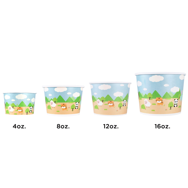 [1,000 ct] 12 oz Paper Food Containers | 100 mm | Safari Print
