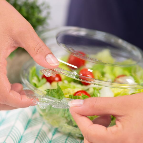 [240 sets] 24 oz Disposable Tamper Resistant Hinged Salad Bowls | PET