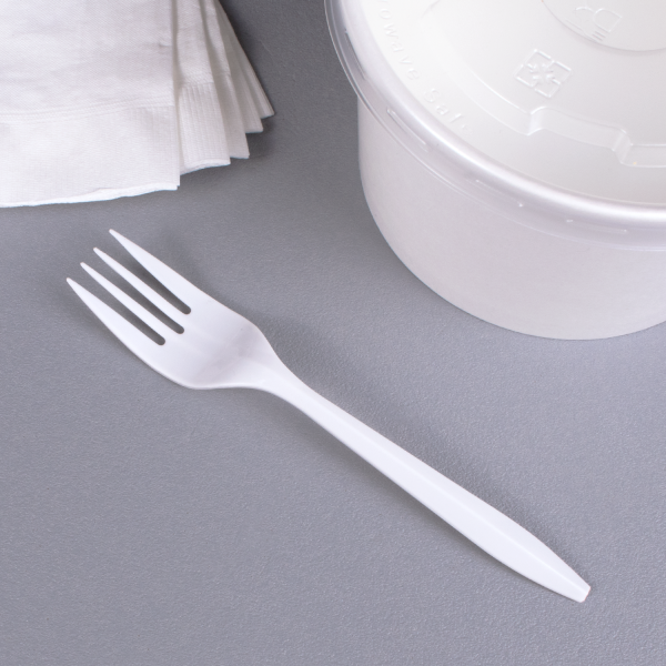[1,000 ct] PP Plastic Medium Weight Forks, White