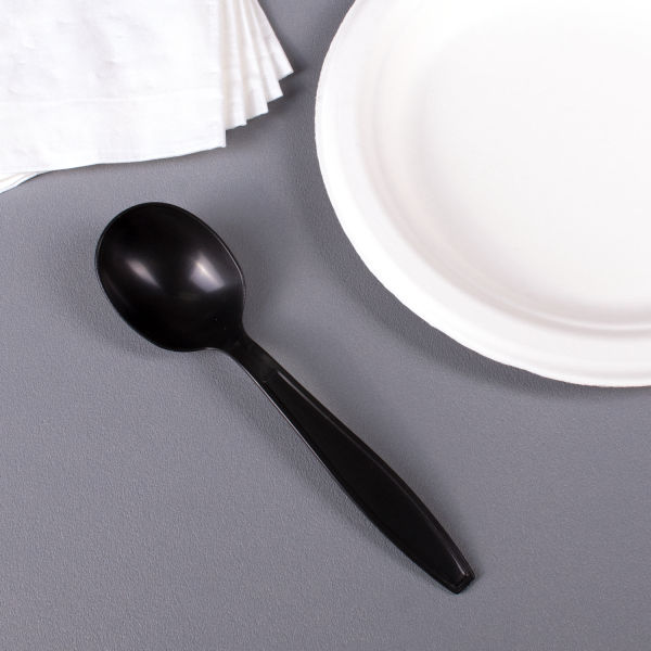 [1,000 ct] PP Plastic Extra Heavy Weight Soup Spoons, Black