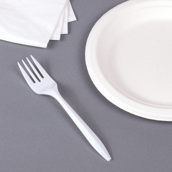 [1,000 ct] PS Plastic Medium Weight Forks Bulk Box, White