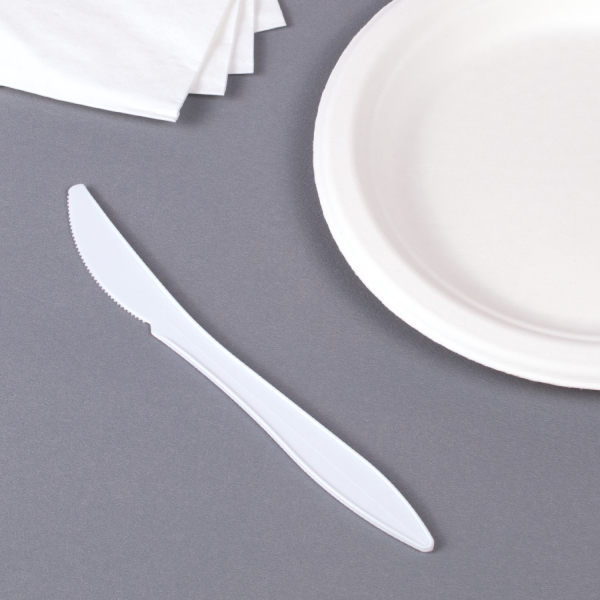 [1,000 ct] PS Plastic Medium Weight Knives Bulk Box, White