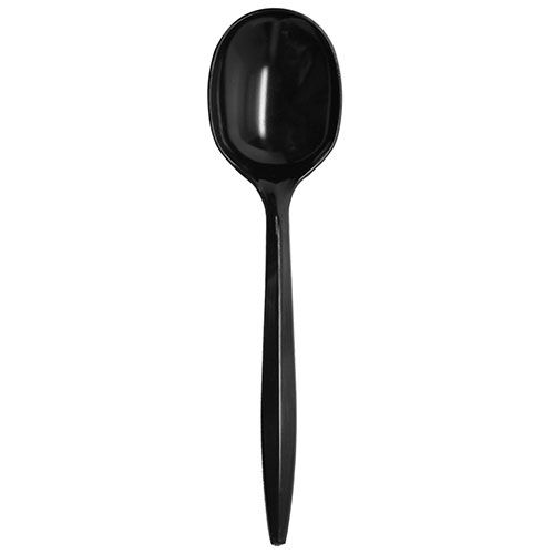 [1,000 ct] PS Plastic Medium Weight Soup Spoons Bulk Box, Black
