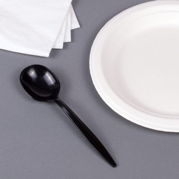 [1,000 ct] PS Plastic Medium Weight Soup Spoons Bulk Box, Black