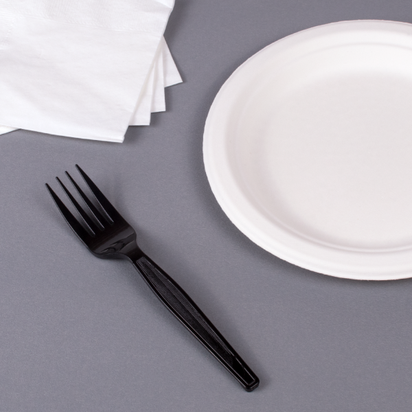 [1,000 ct] PS Plastic Medium-Heavy Weight Forks Bulk Box, Black