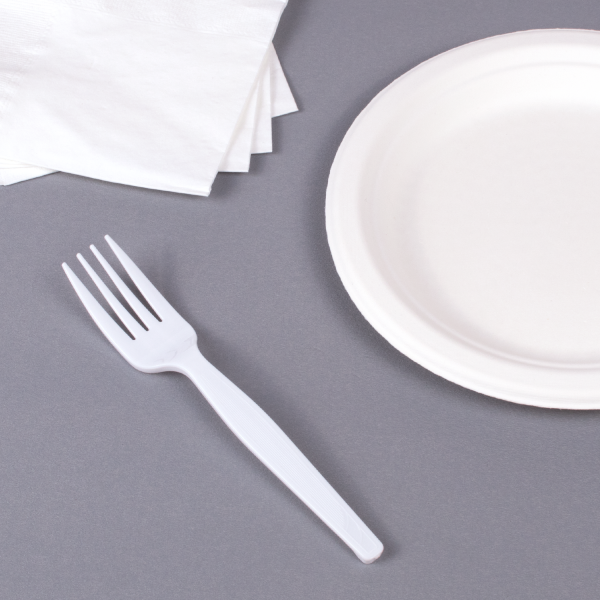 [1,000 ct] PS Plastic Medium-Heavy Weight Forks Bulk Box, White