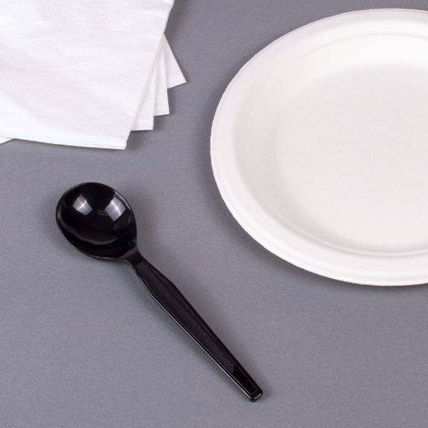 [1,000 ct] PS Plastic Medium-Heavy Weight Soup Spoons Bulk Box, Black