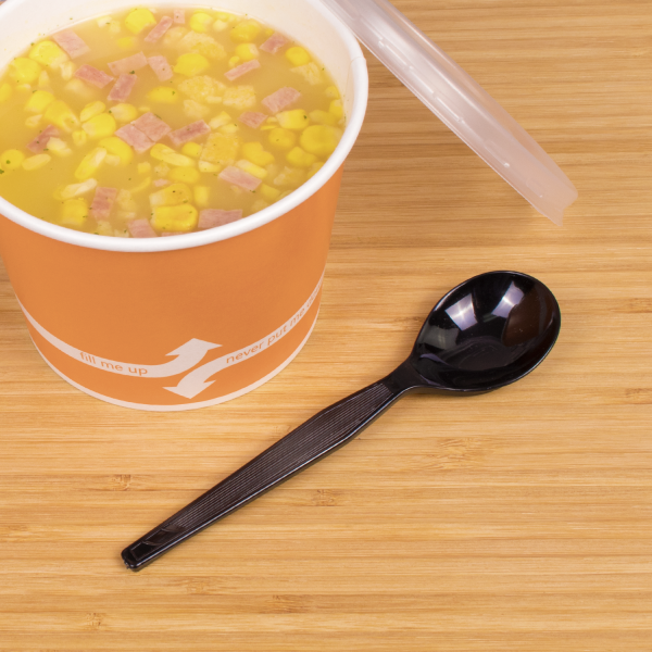 [1,000 ct] PS Plastic Medium-Heavy Weight Soup Spoons Bulk Box, Black
