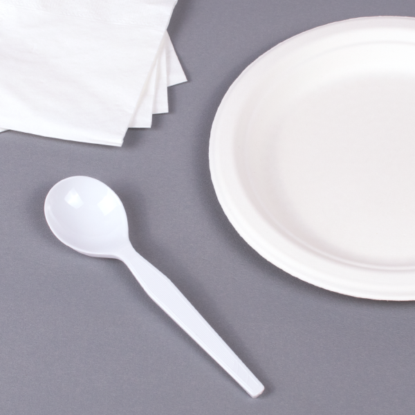 [1,000 ct] PS Plastic Medium-Heavy Weight Soup Spoons Bulk Box, White