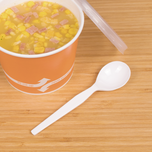 [1,000 ct] PS Plastic Medium-Heavy Weight Soup Spoons Bulk Box, White