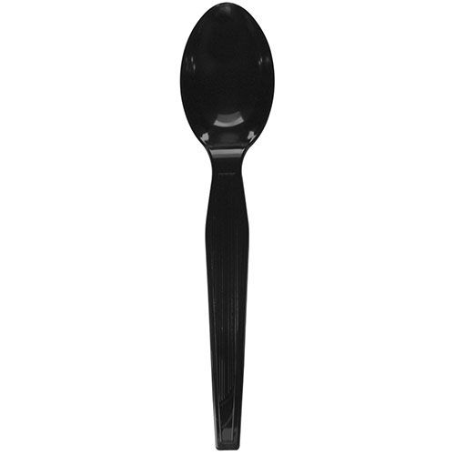 [1,000 ct] PS Plastic Medium-Heavy Weight Tea Spoons Bulk Box, Black