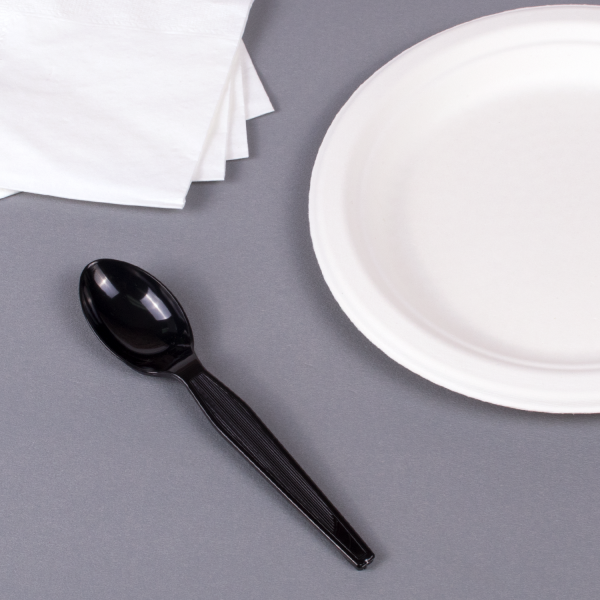 [1,000 ct] PS Plastic Medium-Heavy Weight Tea Spoons Bulk Box, Black