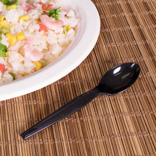 [1,000 ct] PS Plastic Medium-Heavy Weight Tea Spoons Bulk Box, Black