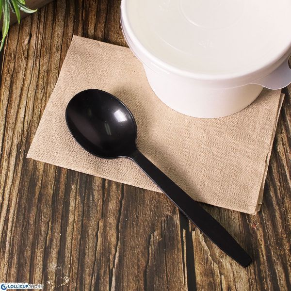 [1,000 ct] PP Plastic Premium Extra Heavy Weight Soup Spoon, Black