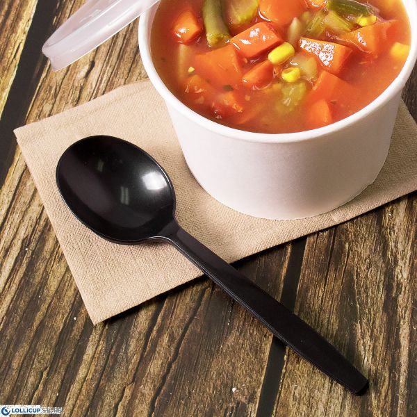 [1,000 ct] PP Plastic Premium Extra Heavy Weight Soup Spoon, Black