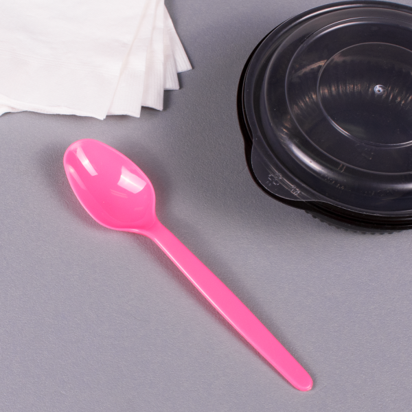 [1,000 ct] PS Plastic Heavy Weight Tea Spoons, Pink