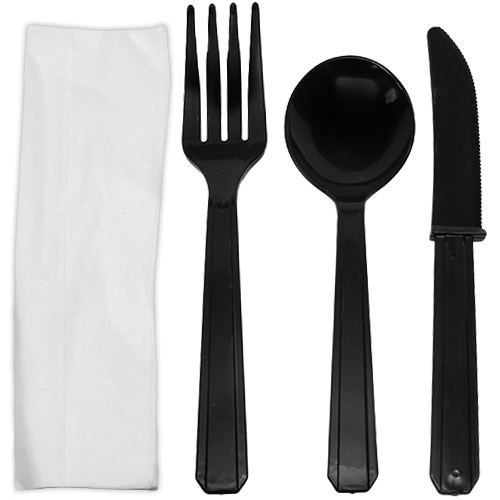 [250 sets] PS Plastic Heavy Weight Cutlery Kits, Black