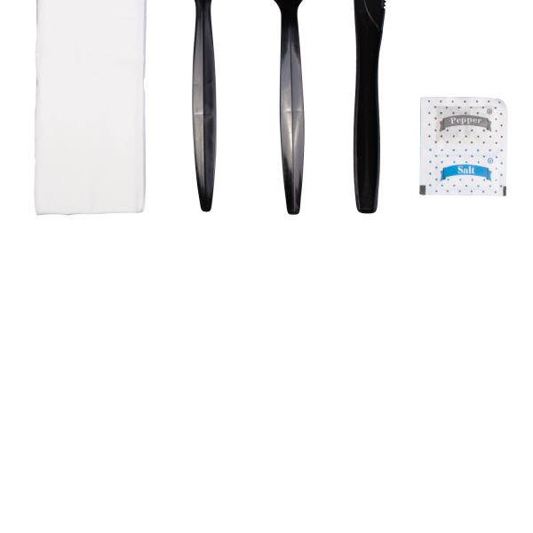 [250 sets] PP Plastic Medium-Heavy Weight Cutlery Kits with Salt and Pepper, Black