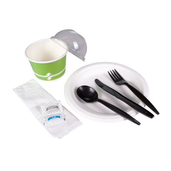 [250 sets] PP Plastic Medium-Heavy Weight Cutlery Kits with Salt and Pepper, Black