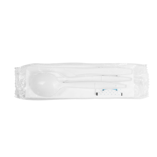 [250 sets] PP Plastic Medium-Heavy Weight Cutlery Kits with Salt and Pepper, White