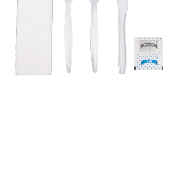 [250 sets] PP Plastic Medium-Heavy Weight Cutlery Kits with Salt and Pepper, White